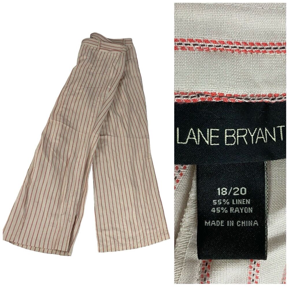 Lane Bryant Trousers Womens 18/20 Linen Tan Orange Boho Summer Beach Coastal